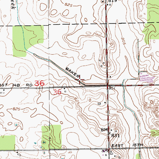 Topographic Map of Baker Ditch, IN