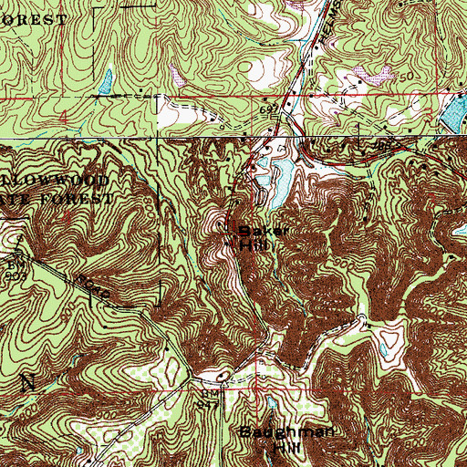 Topographic Map of Baker Hill, IN