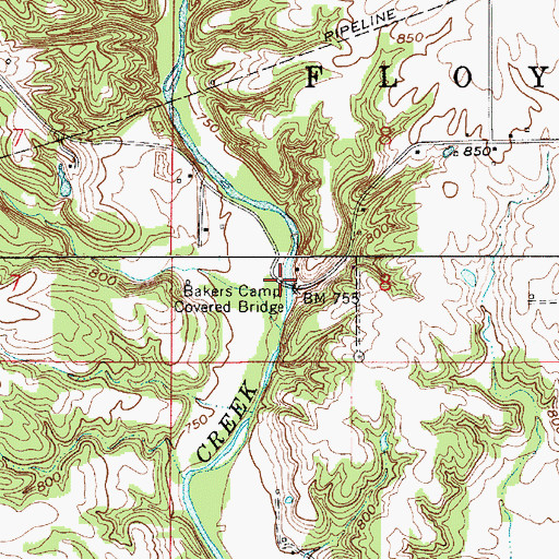 Topographic Map of Bakers Camp Covered Bridge, IN