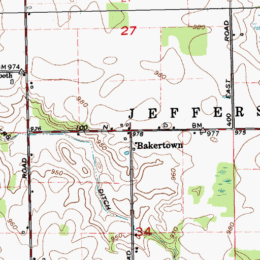 Topographic Map of Bakertown, IN