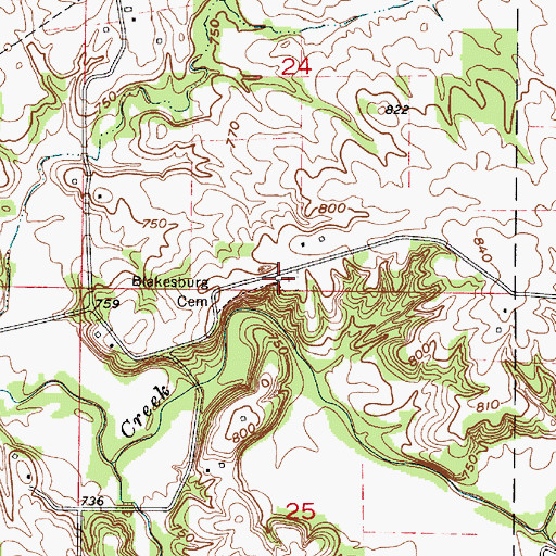 Topographic Map of Bakesburg Cemetery, IN