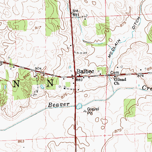 Topographic Map of Balbec, IN