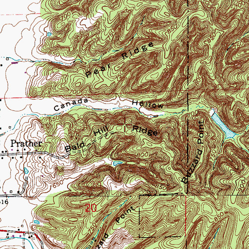Topographic Map of Bald Hill Ridge, IN