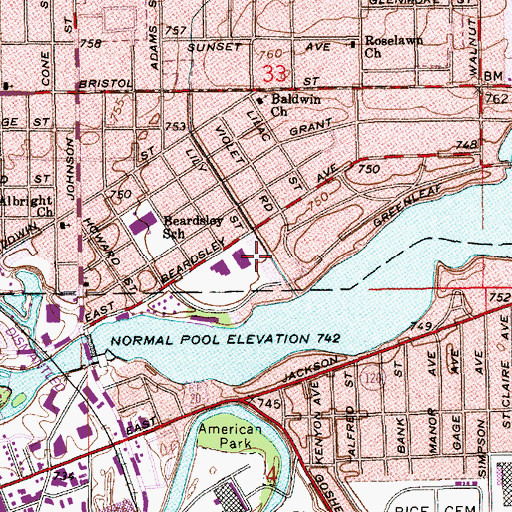 Topographic Map of Baldwin Church, IN