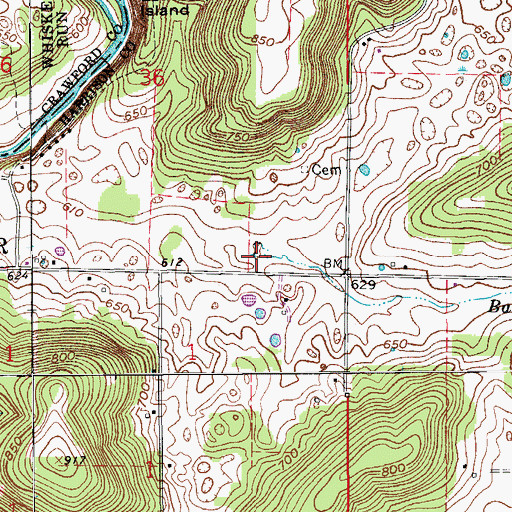 Topographic Map of Baldy Creek, IN