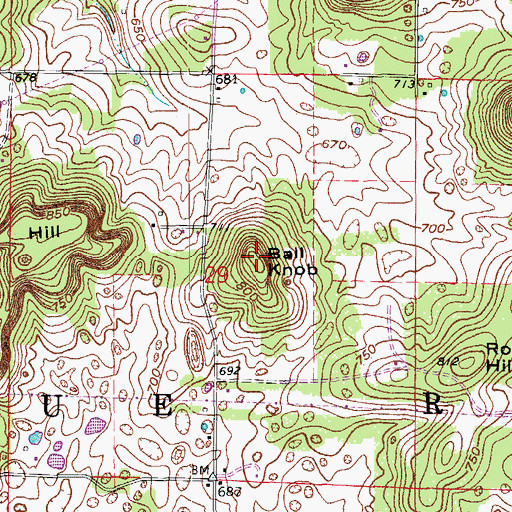 Topographic Map of Ball Knob, IN