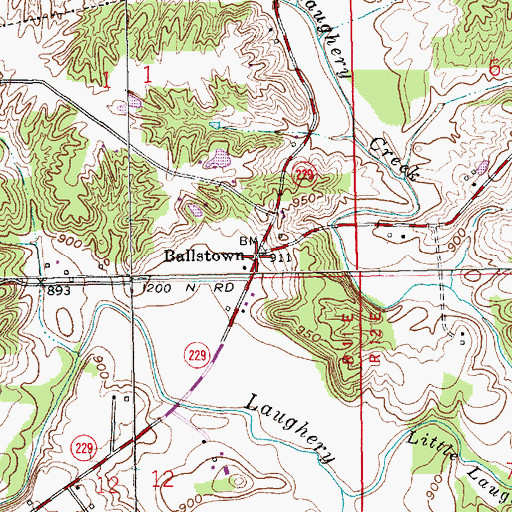 Topographic Map of Ballstown, IN