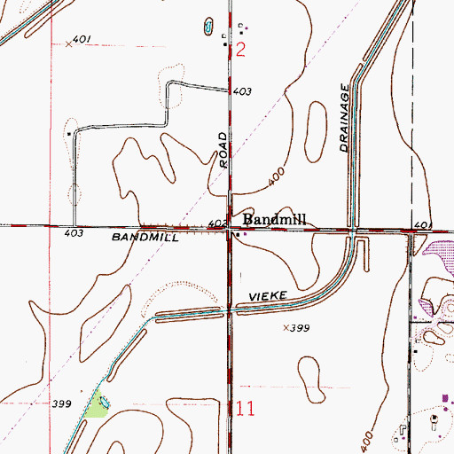 Topographic Map of Bandmill, IN