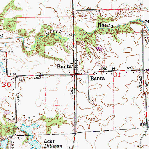 Topographic Map of Banta, IN