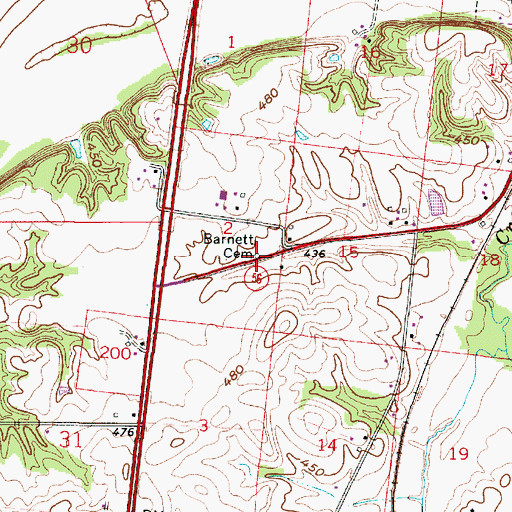 Topographic Map of Barnett Cemetery, IN