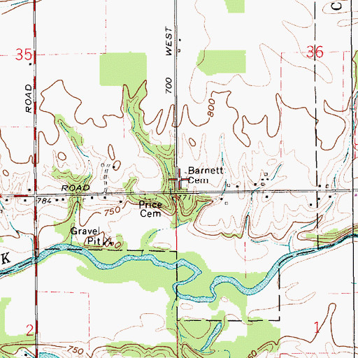 Topographic Map of Barnett Cemetery, IN