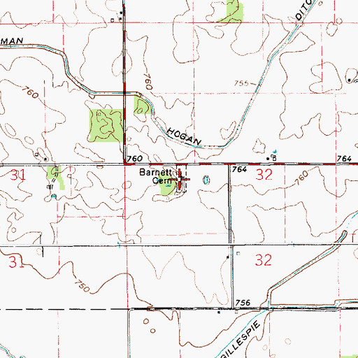 Topographic Map of Barnett Cemetery, IN