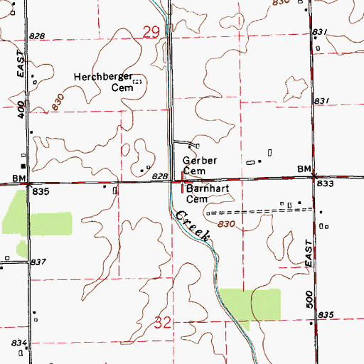 Topographic Map of Barnhart Cemetery, IN