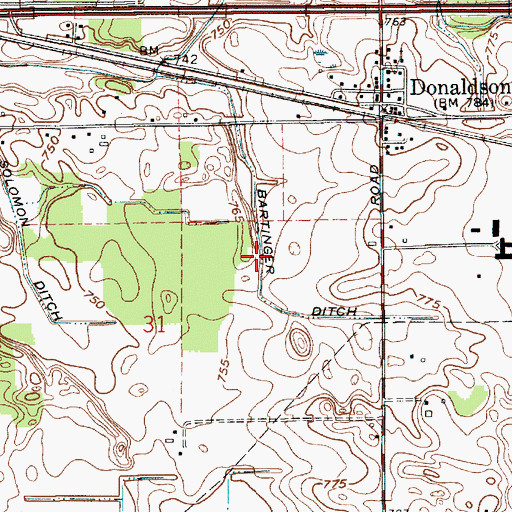 Topographic Map of Bartinger Ditch, IN