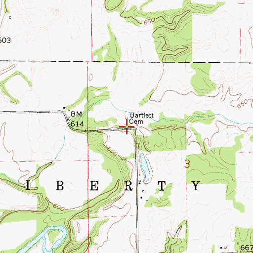 Topographic Map of Bartlett Cemetery, IN