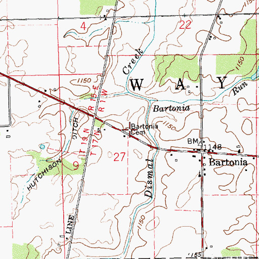 Topographic Map of Bartonia Cemetery, IN