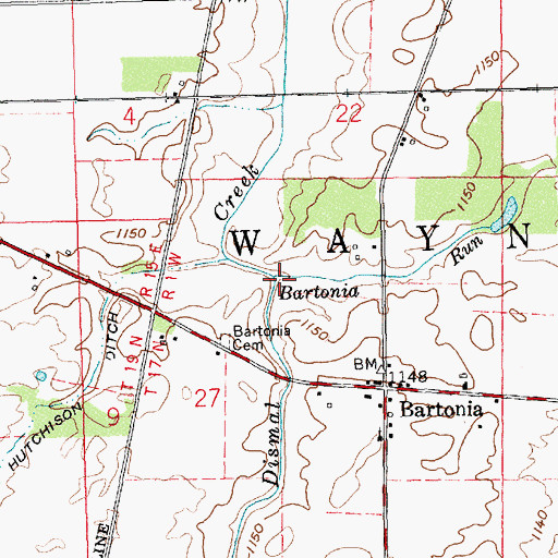 Topographic Map of Bartonia Run, IN