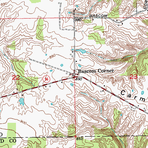Topographic Map of Bascom Corner, IN