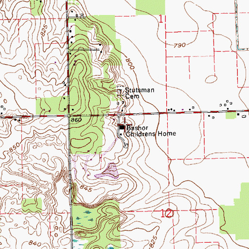 Topographic Map of Bashor Childrens Home, IN