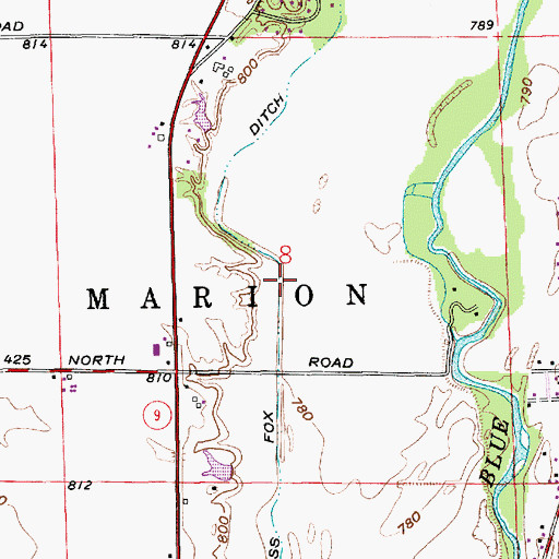 Topographic Map of Bass Fox Ditch, IN
