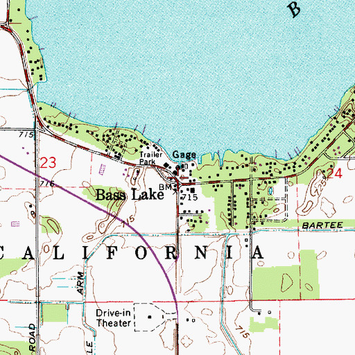 Topographic Map of Bass Lake, IN