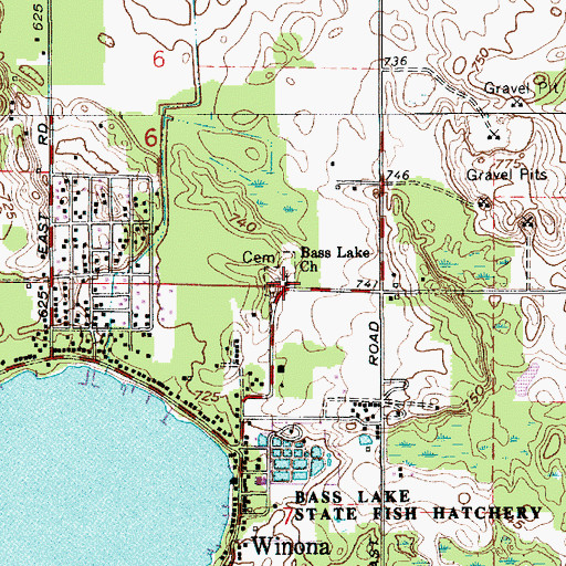 Topographic Map of Bass Lake Church, IN