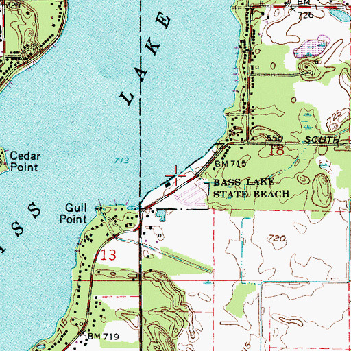 Topographic Map of Bass Lake State Beach, IN