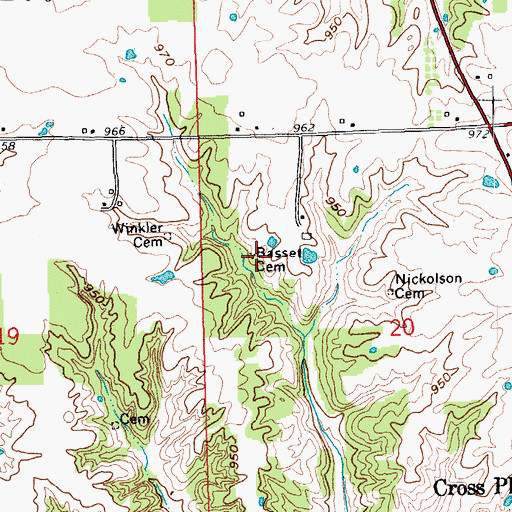 Topographic Map of Basset Cemetery, IN