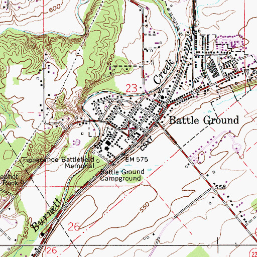 Topographic Map of Battle Ground, IN