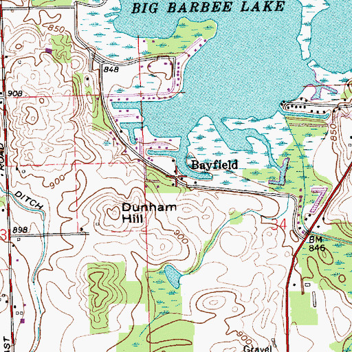 Topographic Map of Bayfield, IN