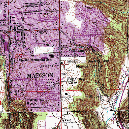 Topographic Map of Bayless Cemetery, IN
