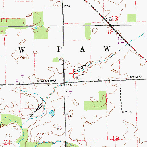 Topographic Map of Beamer Ditch, IN