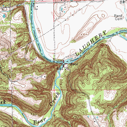Topographic Map of Bear Creek, IN