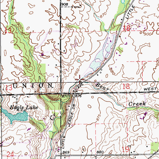 Topographic Map of Bear Creek, IN