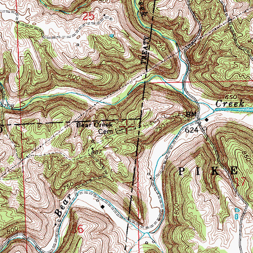 Topographic Map of Bear Creek Cemetery, IN