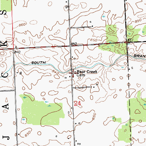 Topographic Map of Bear Creek Cemetery, IN