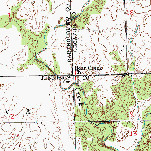 Topographic Map of Bear Creek Church, IN