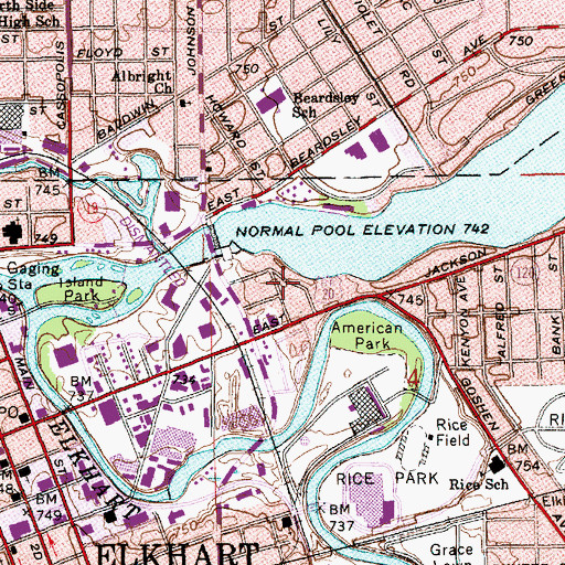 Topographic Map of Beardsley Elementary School, IN
