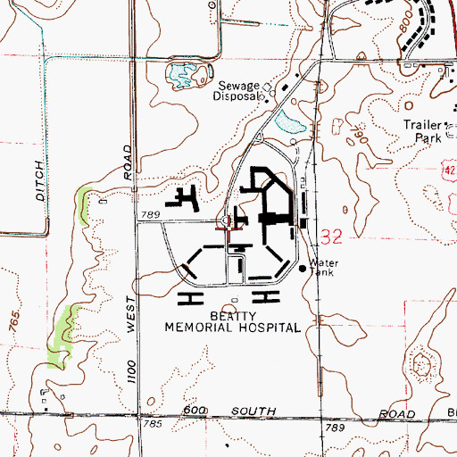 Topographic Map of Beatty Memorial Hospital (historical), IN