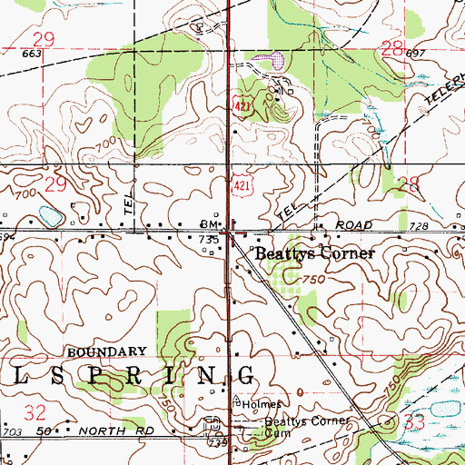 Topographic Map of Beattys Corner, IN