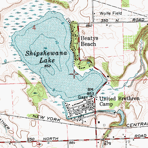 Topographic Map of Beatys Beach, IN