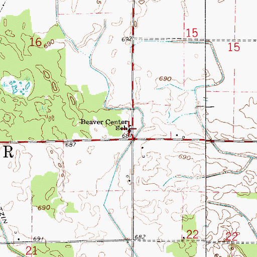 Topographic Map of Beaver Center School, IN