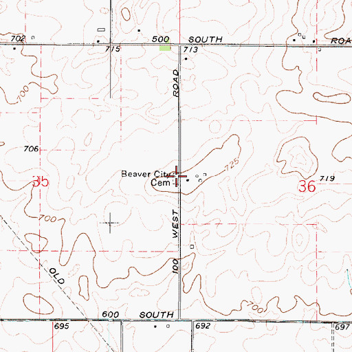 Topographic Map of Beaver City Cemetery, IN