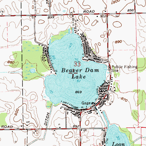 Topographic Map of Beaver Dam Lake, IN