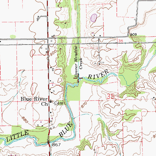 Topographic Map of Beaver Meadow Creek, IN