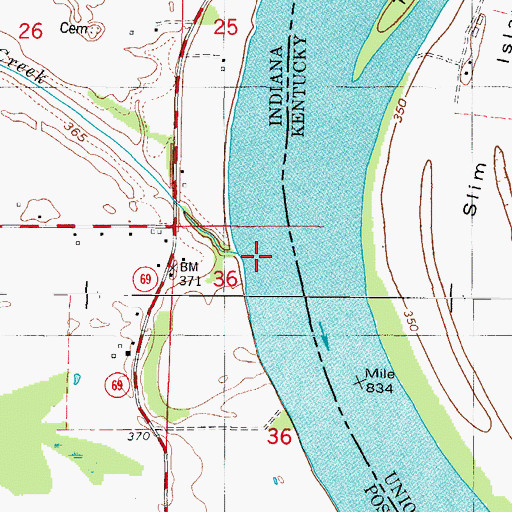 Topographic Map of Beaverdam Creek, IN