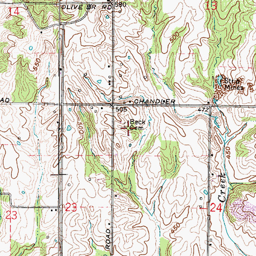 Topographic Map of Beck Cemetery, IN