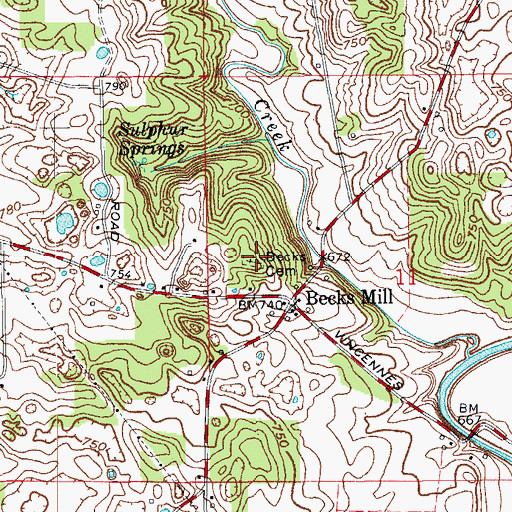 Topographic Map of Beck Cemetery, IN