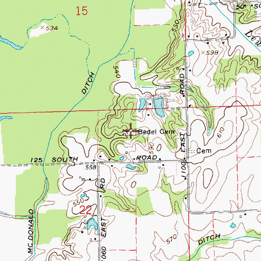 Topographic Map of Bedel Cemetery, IN