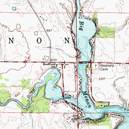 Topographic Map of Bedford Church, IN